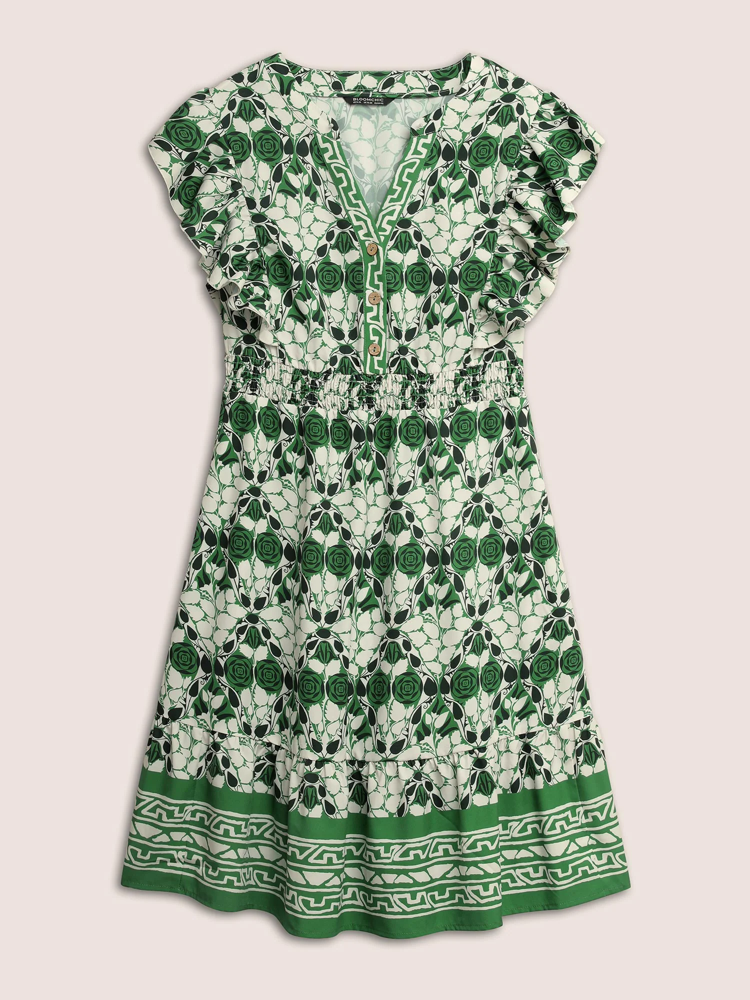 Boho Print Ruffles Shirred Pocket Elastic Waist Dress Boho Print Ruffles Shirred Pocket Elastic Waist Dress