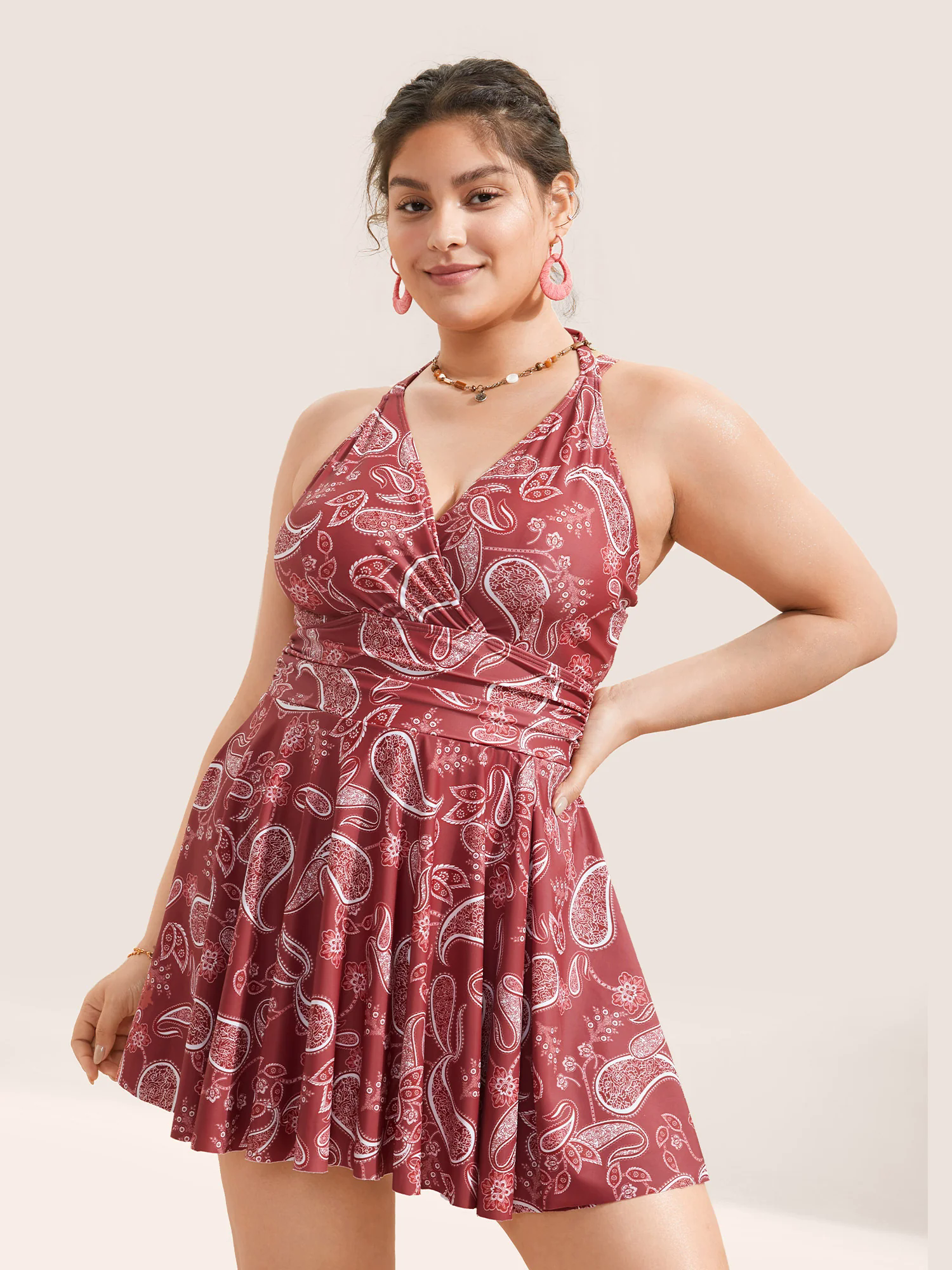 Paisley Print Knotted Wrap Swim Dress