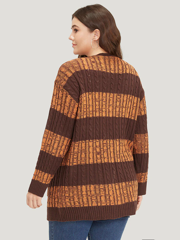 Halloween Colorblock Cable Knit Patched Pocket Cardigan Halloween Colorblock Cable Knit Patched Pocket Cardigan