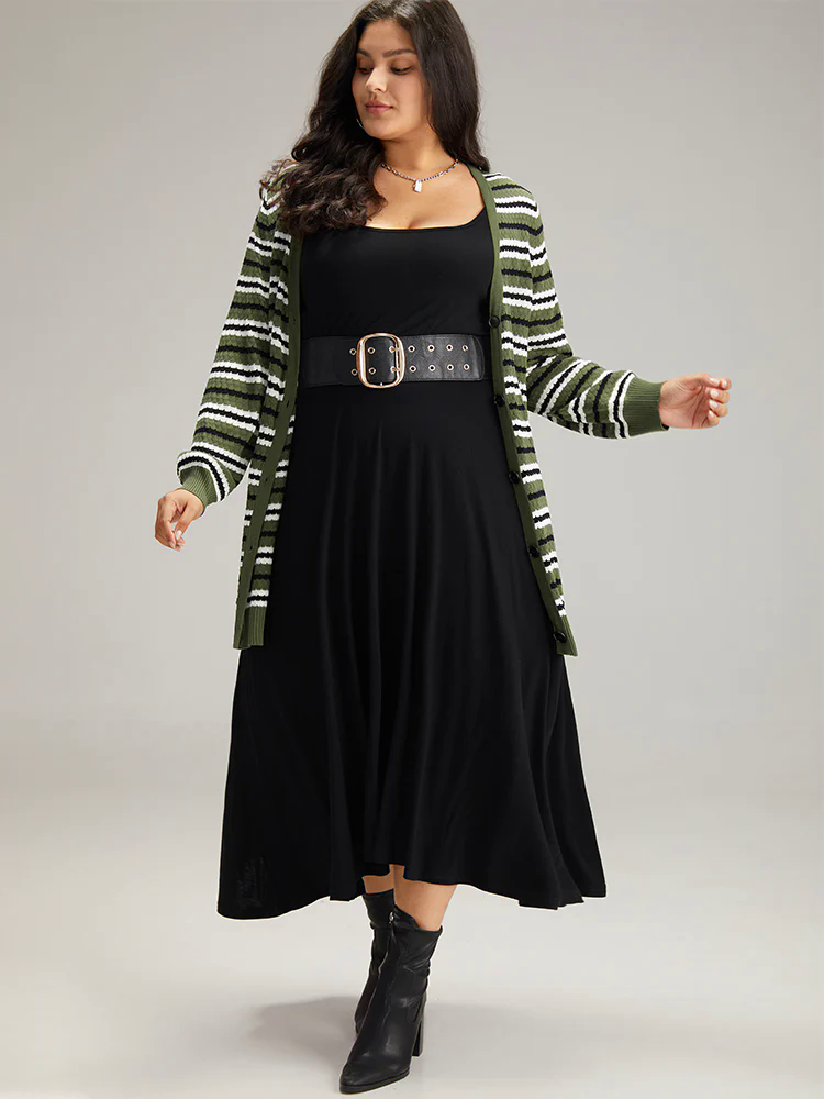 Striped Contrast Elastic Cuffs Button Through Cardigan