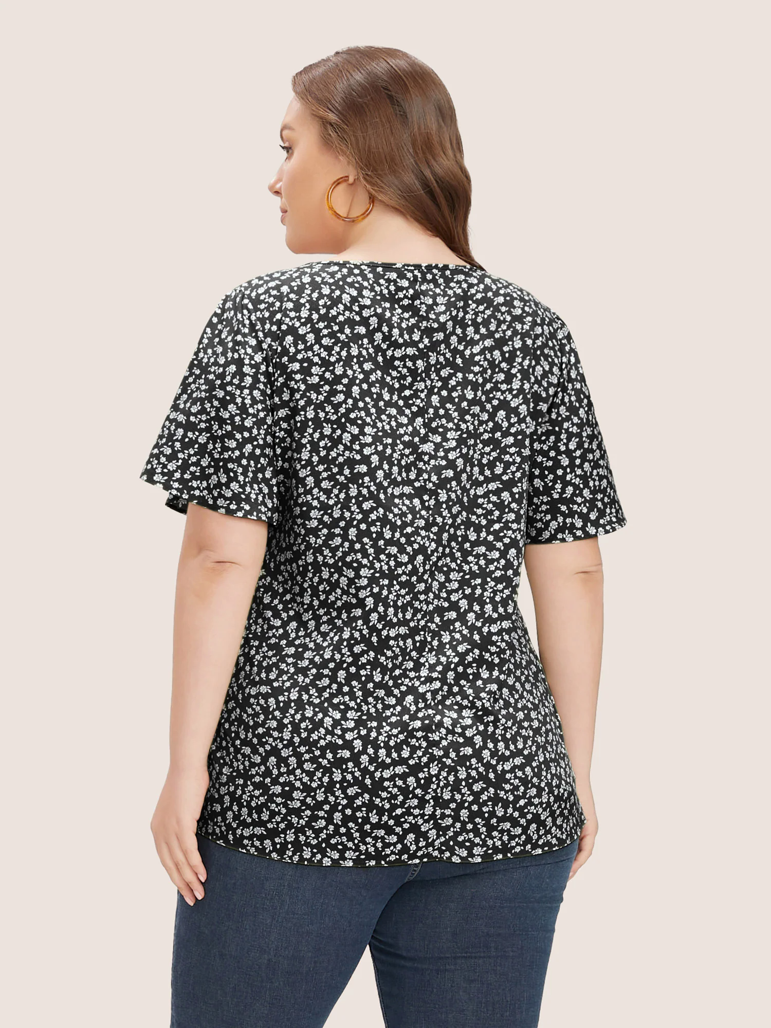 Ditsy Floral Ruffle Sleeve Button Detail Blouse Ditsy Floral Ruffle Sleeve Button Detail Blouse