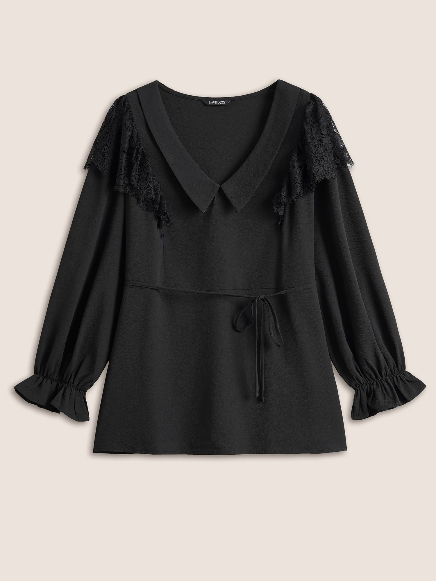 Solid Lace Panel Ties Patchwork Ruffles Blouse Solid Lace Panel Ties Patchwork Ruffles Blouse