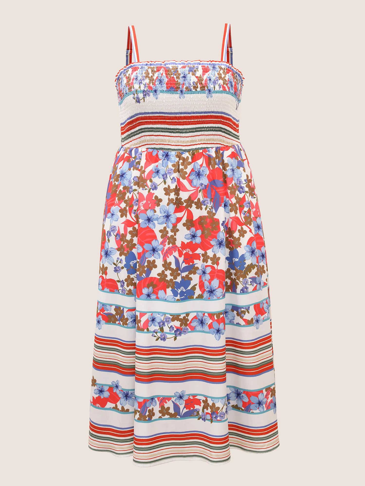 Floral Print Shirred Cami Midi Dress Floral Print Shirred Cami Midi Dress
