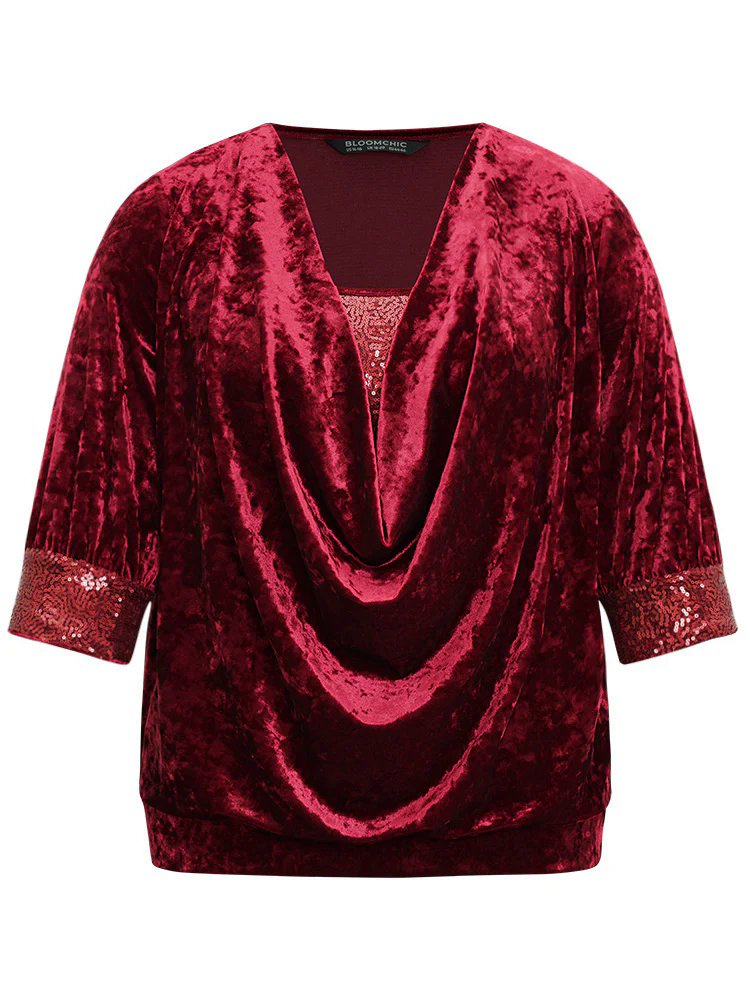 Cowl Neck 2-In-1 Sequin Patchwork Blouse Cowl Neck 2-In-1 Sequin Patchwork Blouse