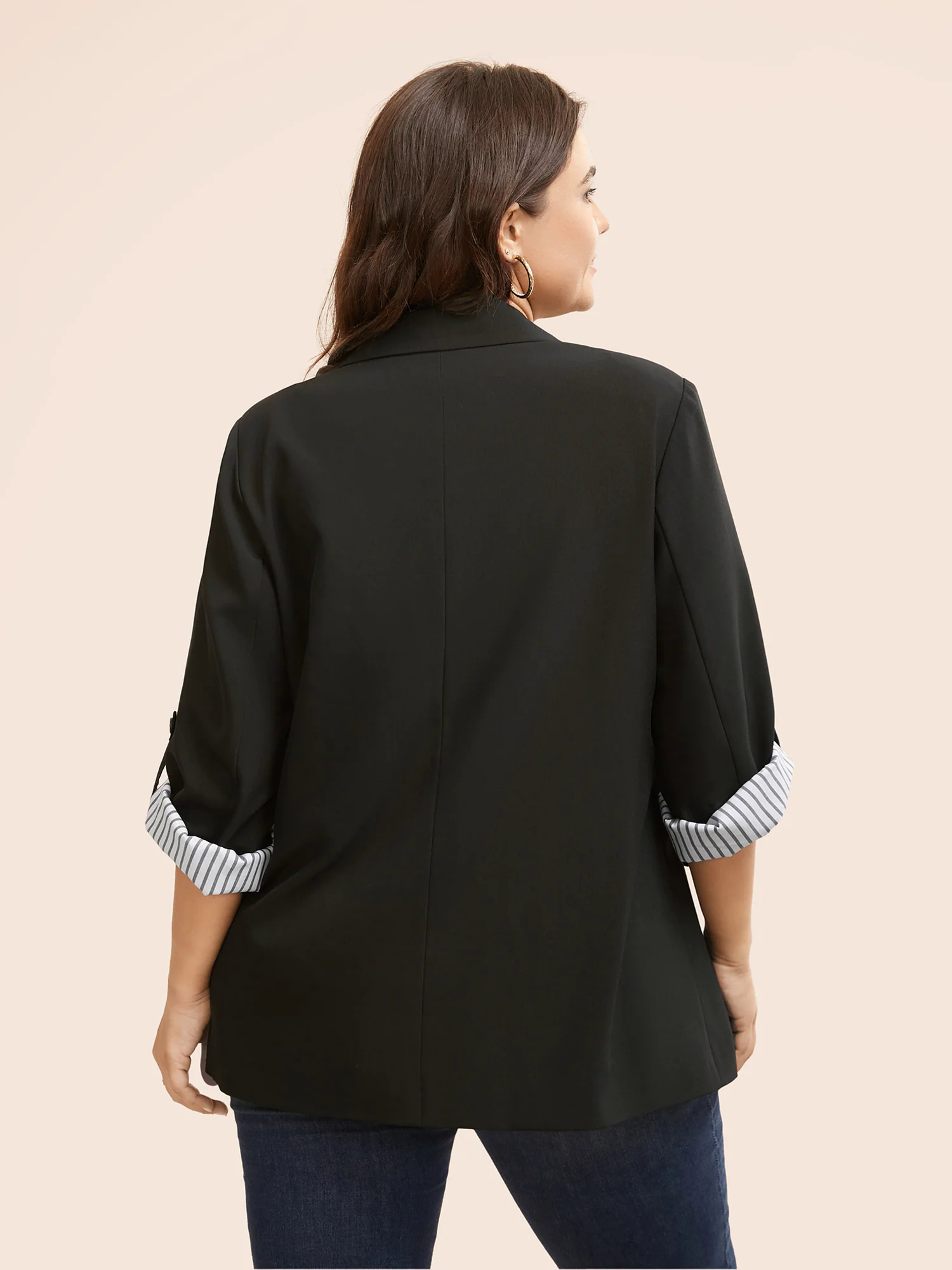 Suit Collar Striped Patchwork Tab Sleeve Blazer Suit Collar Striped Patchwork Tab Sleeve Blazer