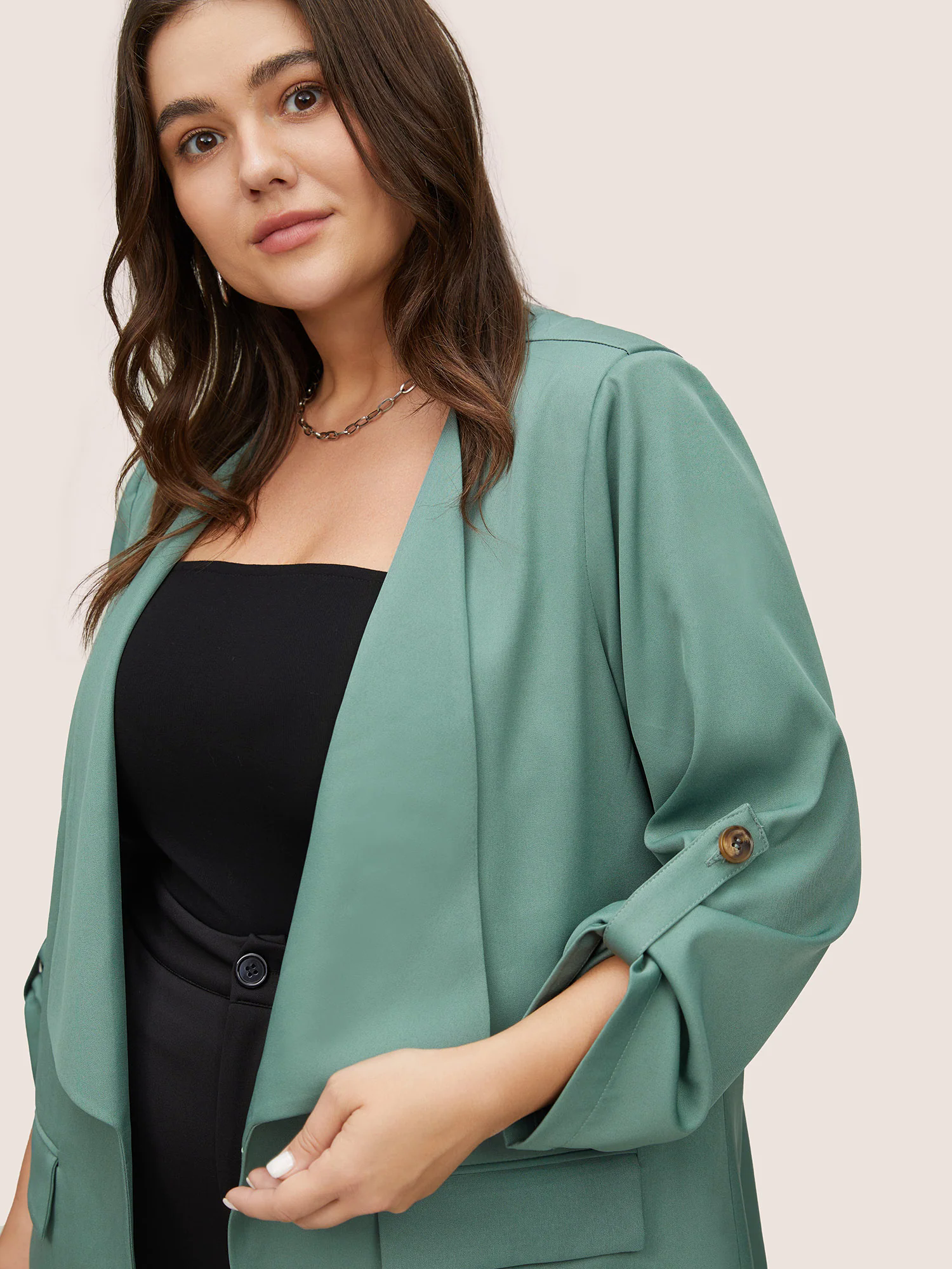 Lapel Collar Flap Pocket Tab Sleeve Blazer