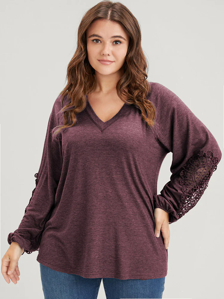 Solid Cut Out Eyelet Lace Long Tee