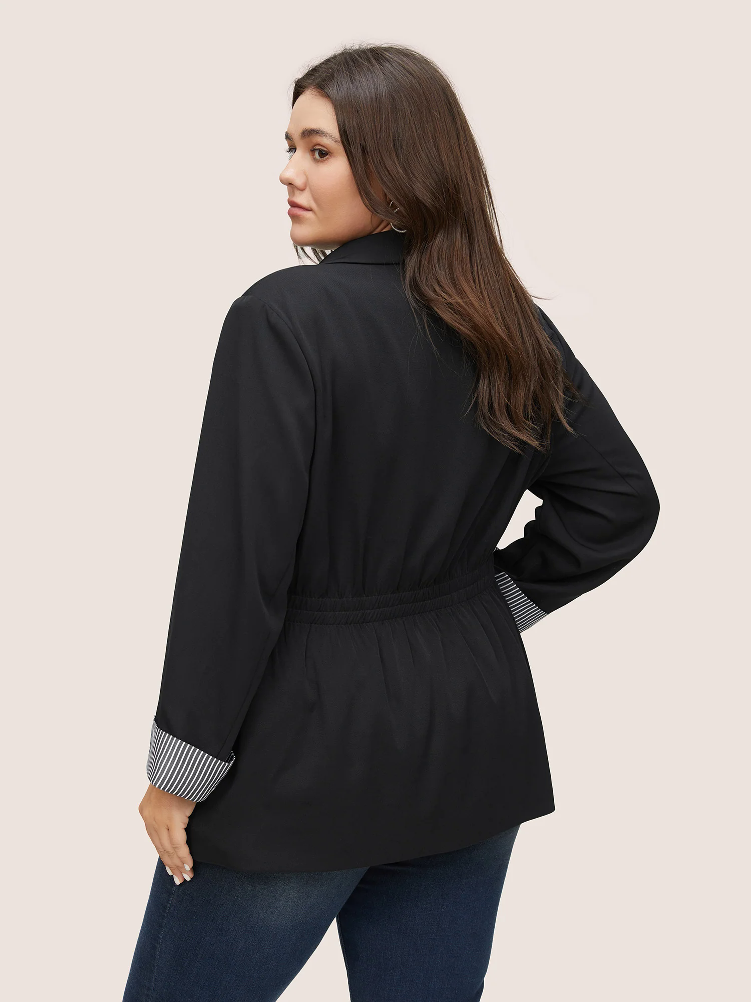 Striped Patchwork Drawstring Suit Collar Blazer Striped Patchwork Drawstring Suit Collar Blazer