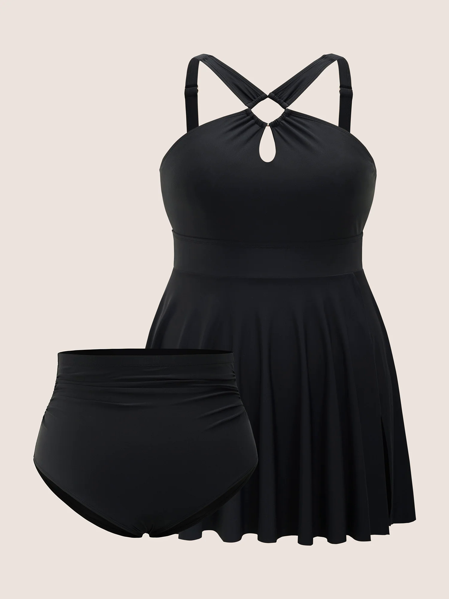 Plain Cut Out Split Side Swim Dress Plain Cut Out Split Side Swim Dress