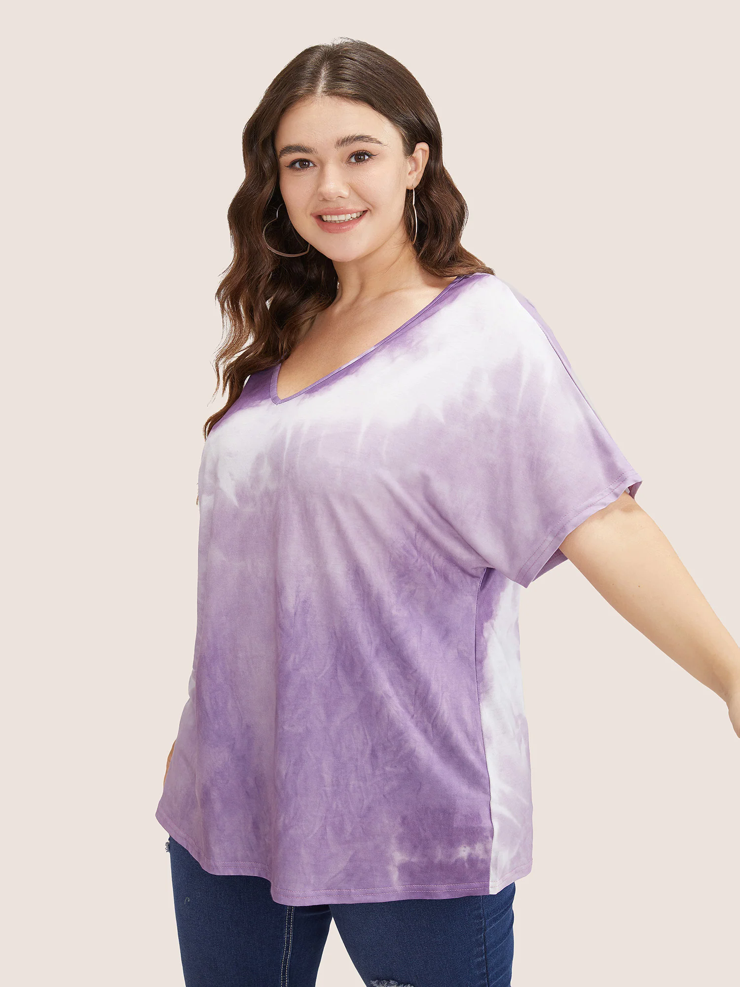 Tie Dye Drop Shoulder V Neck T-shirt Tie Dye Drop Shoulder V Neck T-shirt