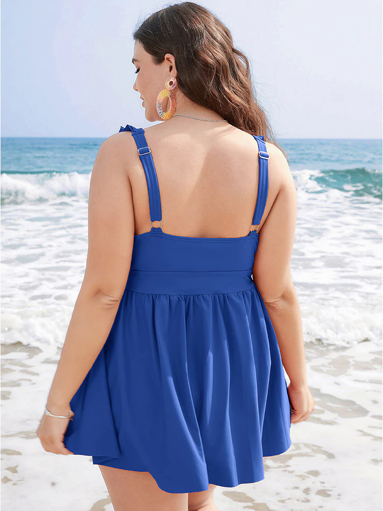 Ruffle Trim Adjustable Straps Gathered Sculpt Waist Swim Dress Ruffle Trim Adjustable Straps Gathered Sculpt Waist Swim Dress