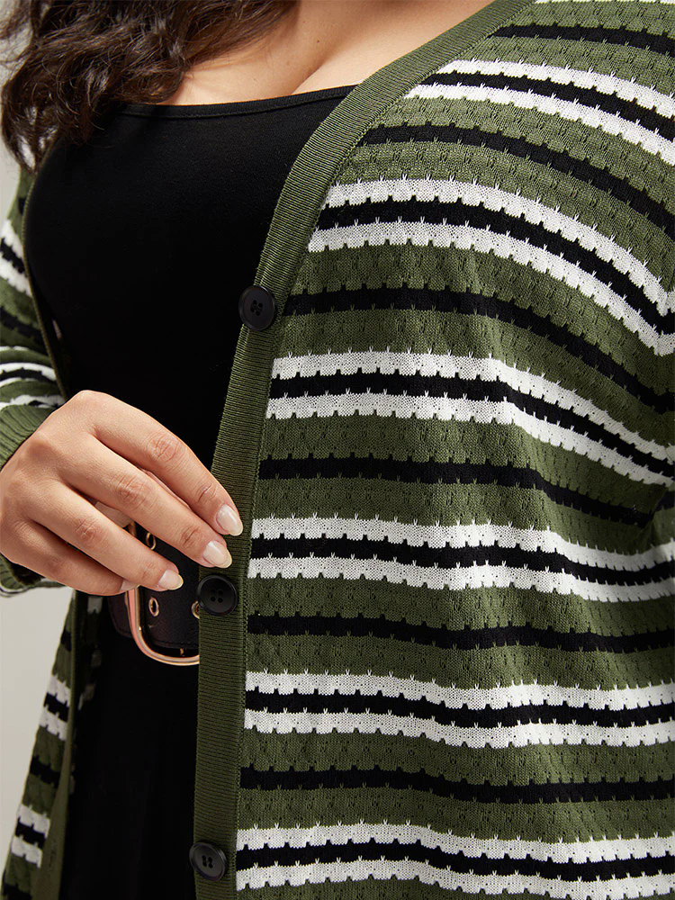 Striped Contrast Elastic Cuffs Button Through Cardigan