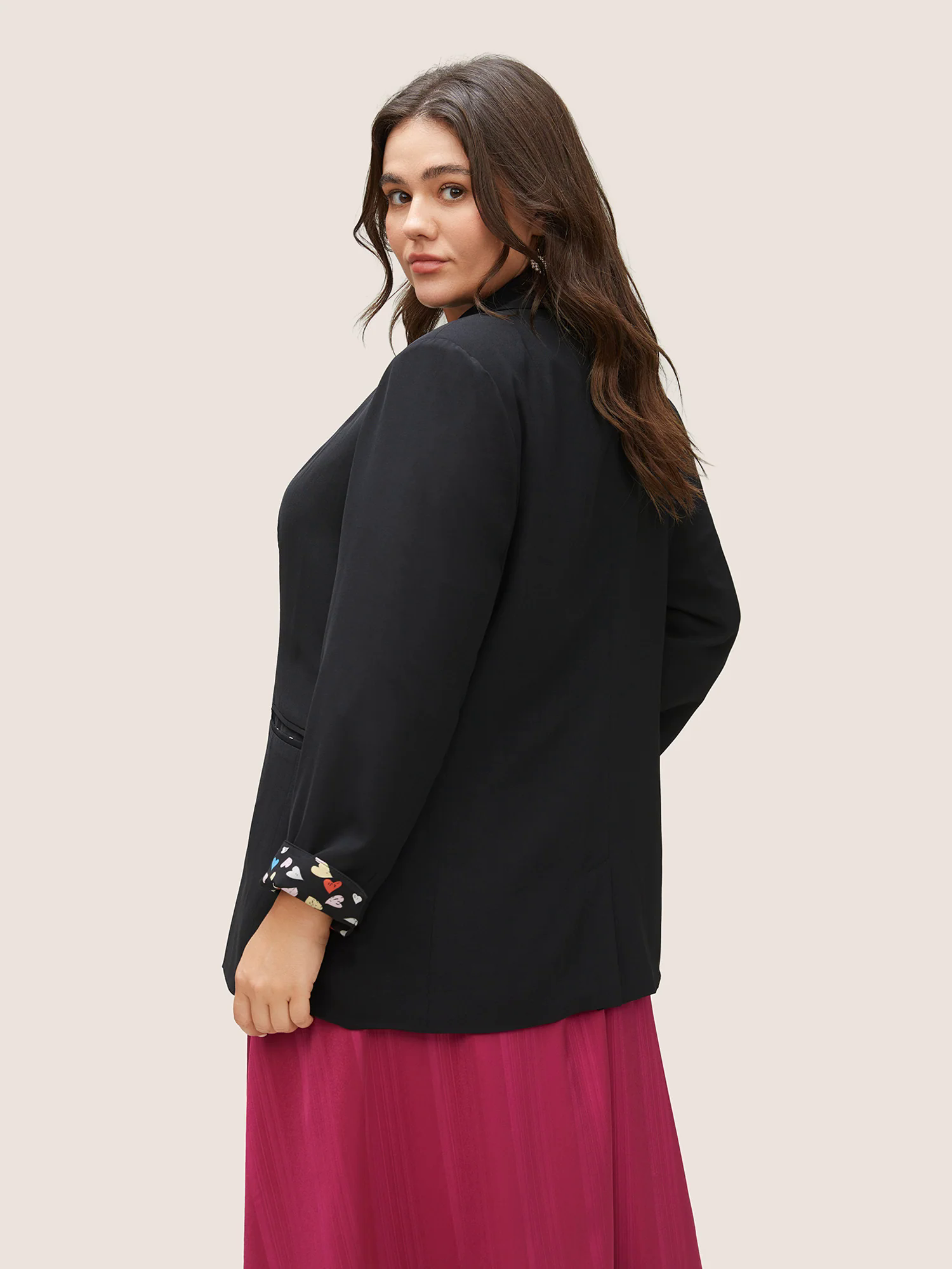 Colour Heart Lined Suit Collar Pocket Blazer