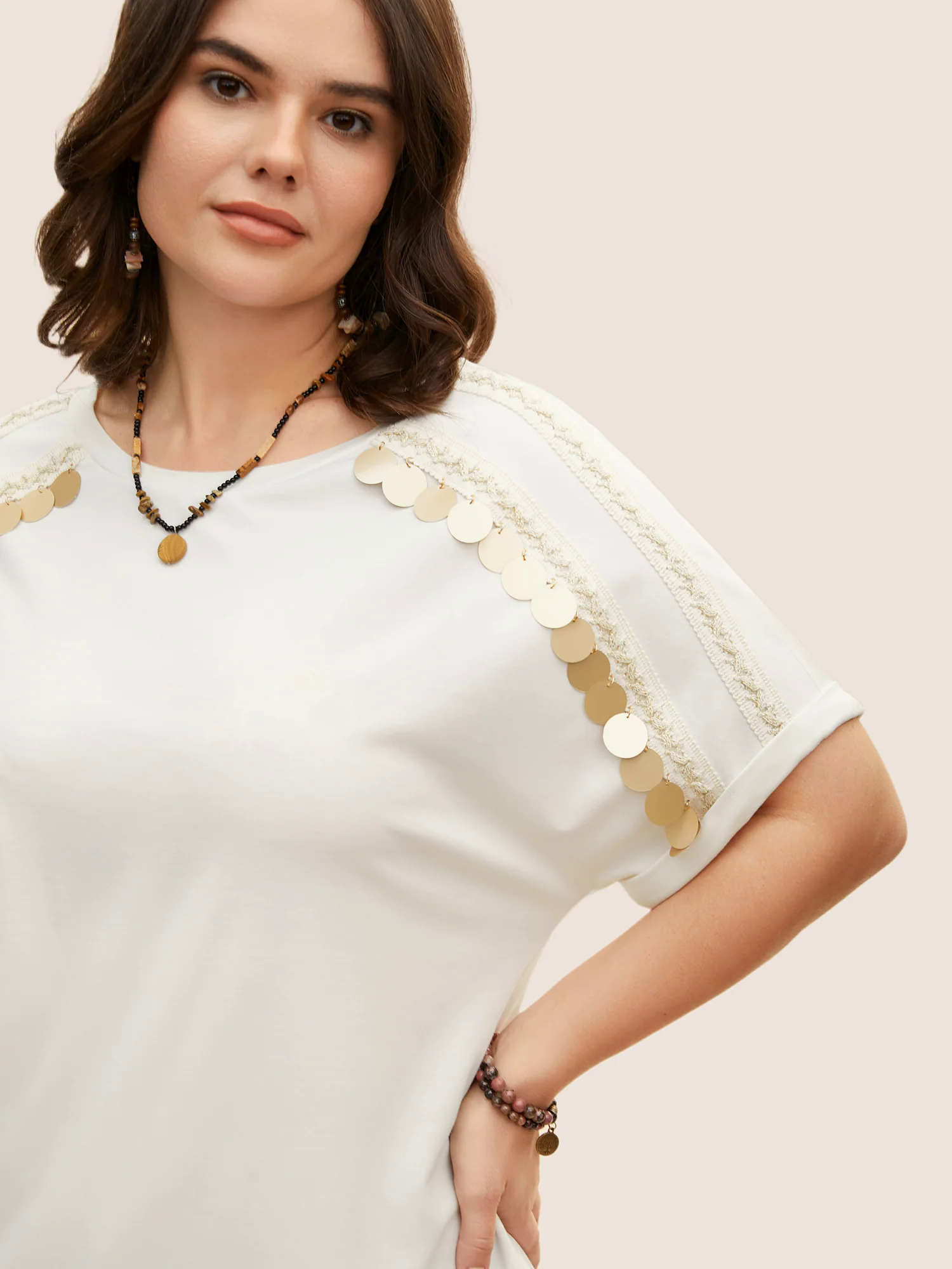 Glitter Decorated Round Neck Batwing Sleeve T-Shirt Glitter Decorated Round Neck Batwing Sleeve T-Shirt