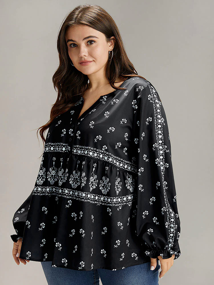 Bandana Print Flutter Trim Blouse
