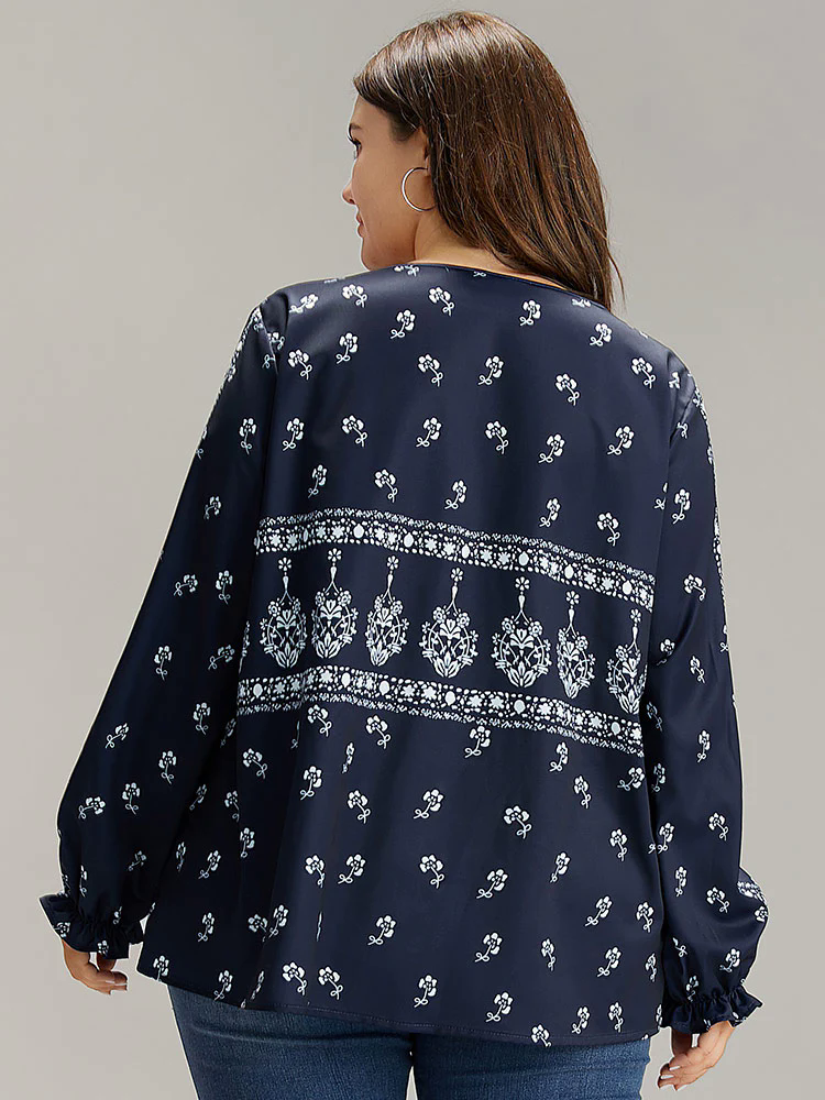 Bandana Print Flutter Trim Blouse