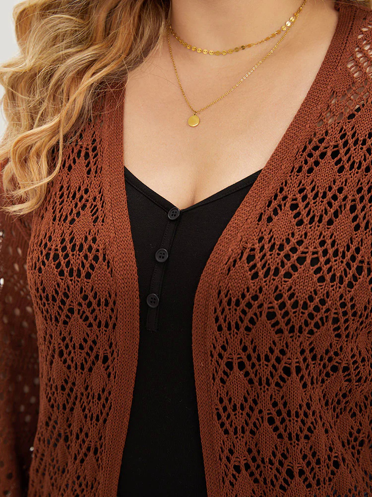 Plain Hollow Out Split Side Maxi Cardigan