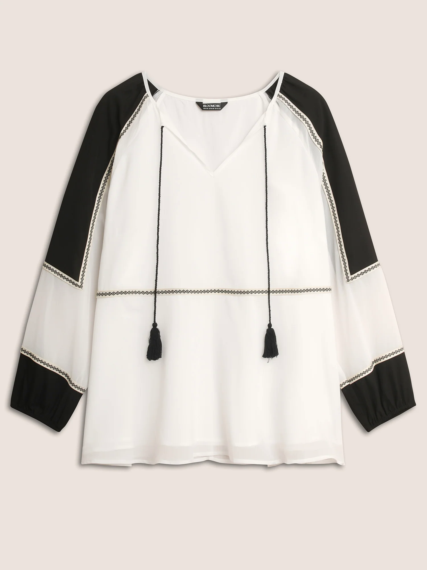Bandana Contrast Webbing Tassel Tie Knot Blouse Bandana Contrast Webbing Tassel Tie Knot Blouse