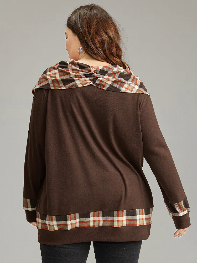 Halloween Plaid Patchwork Cowl Neck T-shirt