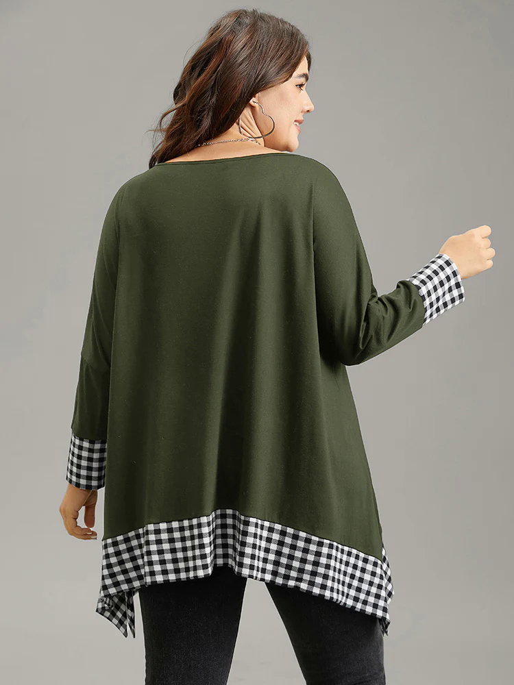 Plaid Patchwork Hanky Hem T-shirt Plaid Patchwork Hanky Hem T-shirt