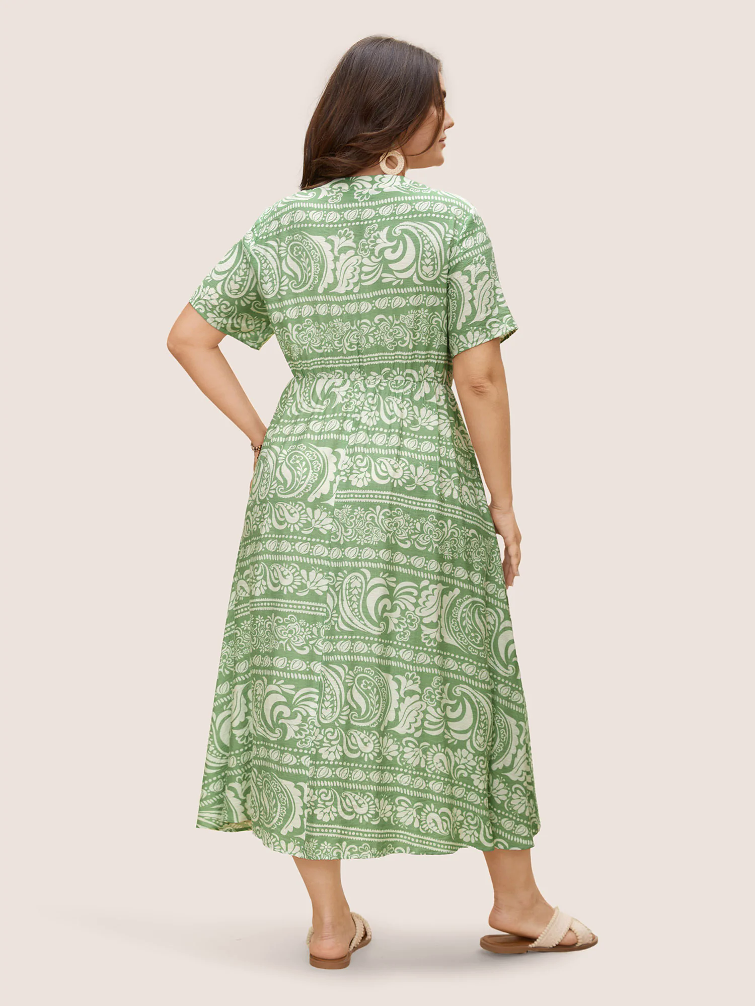 Boho Print Drawstring Tassels Midi Dress
