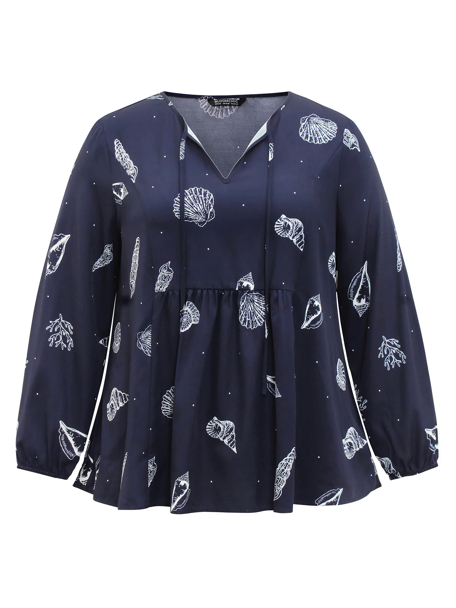 Marine Life Patterns Ties Gathered Blouse Marine Life Patterns Ties Gathered Blouse