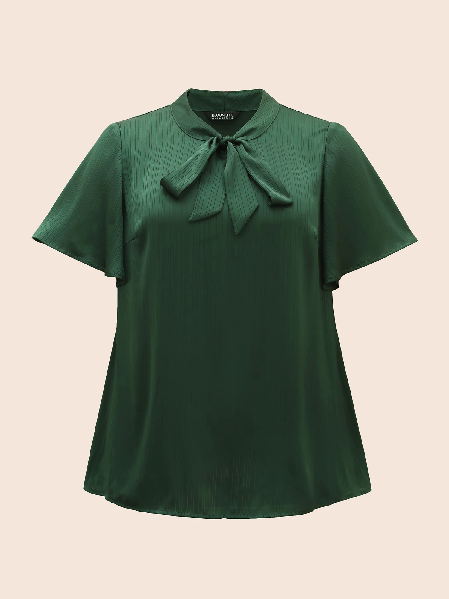 Plain Knot Neck Ruffle Sleeve Blouse Plain Knot Neck Ruffle Sleeve Blouse