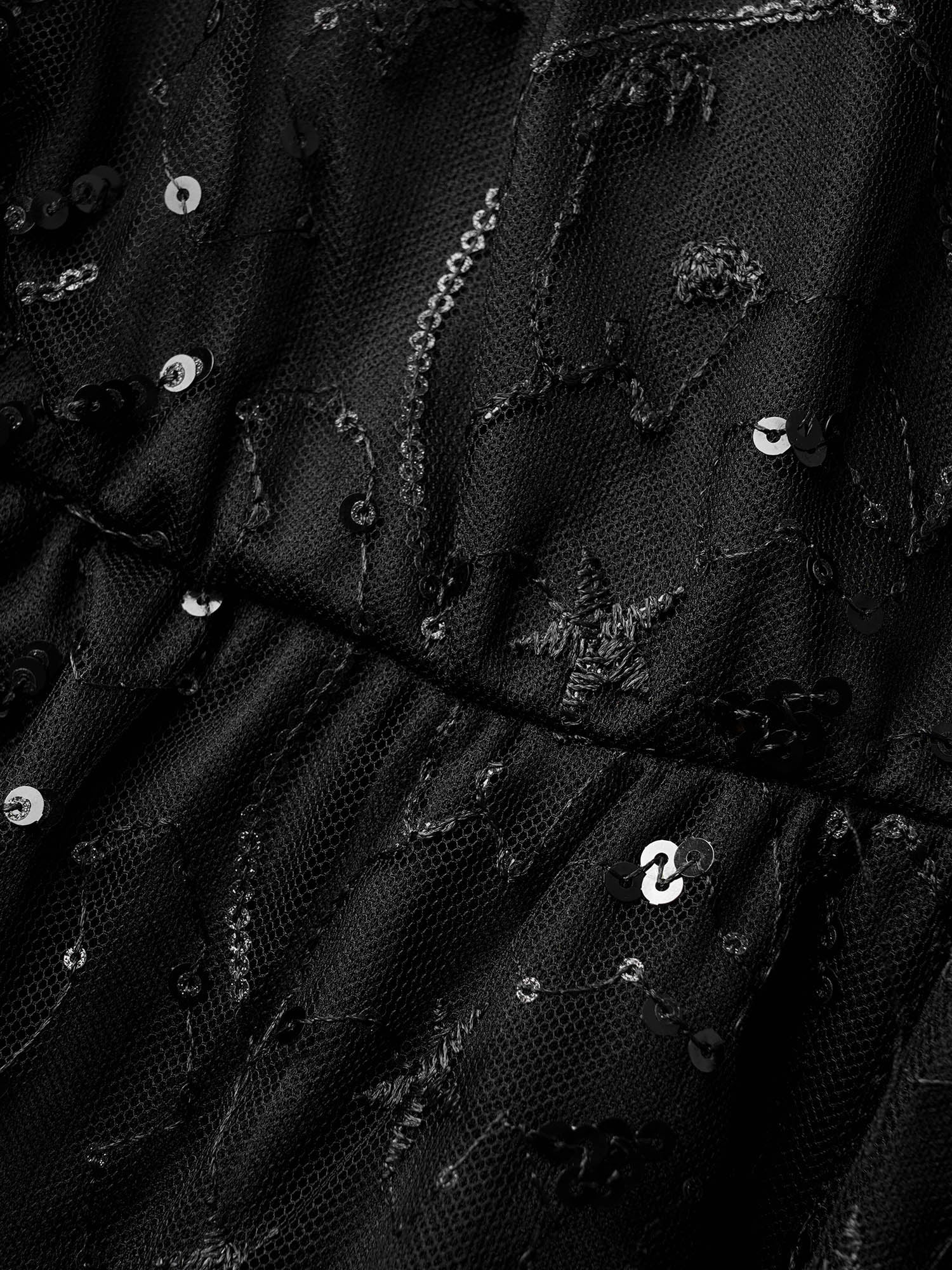Overlap Collar Star Sequin Mesh Embroidered T-shirt Overlap Collar Star Sequin Mesh Embroidered T-shirt