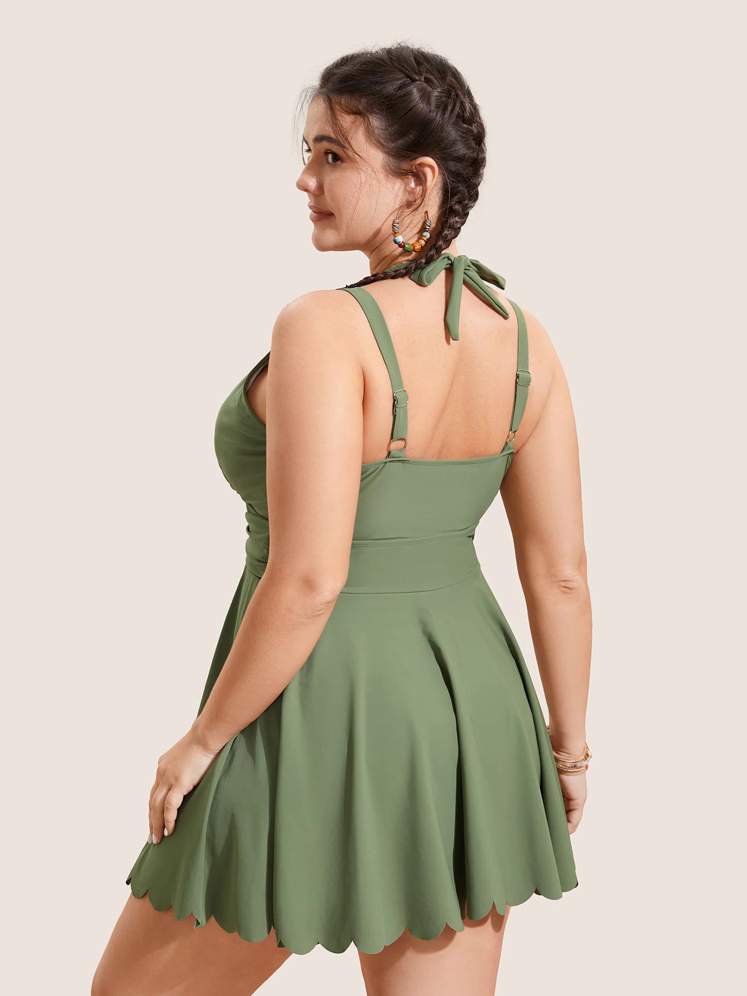 Solid Tie Knot Metal Shell Detail Swim Dress Solid Tie Knot Metal Shell Detail Swim Dress