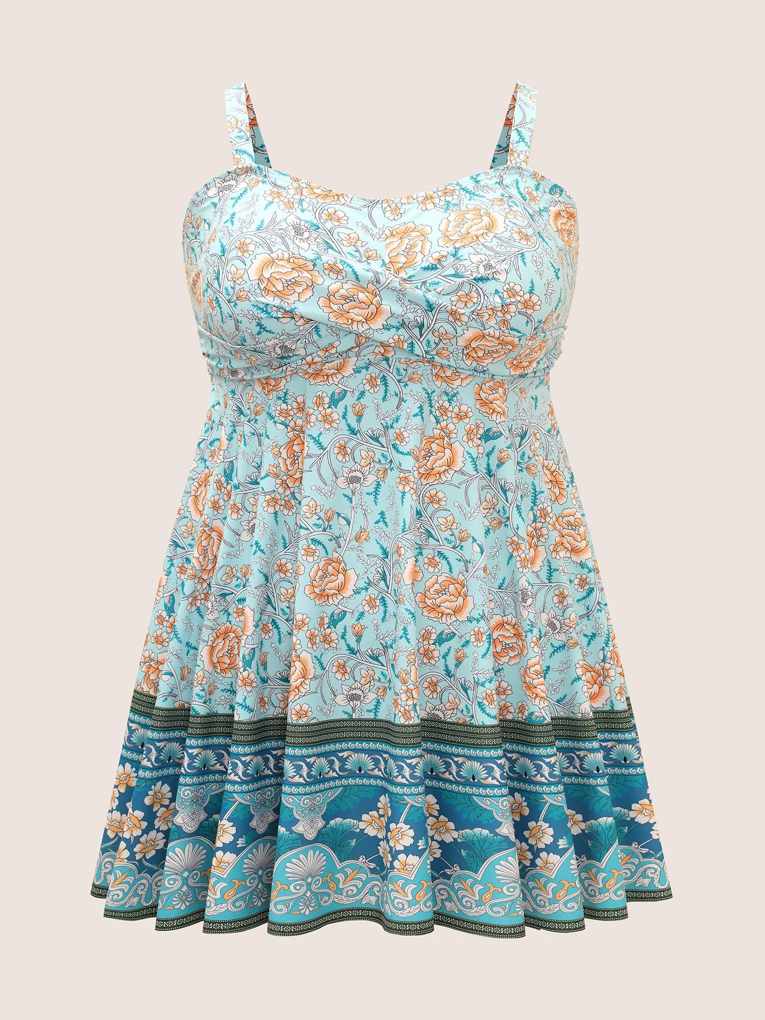 Bandana Print Crossover Adjustable Straps Swim Dress