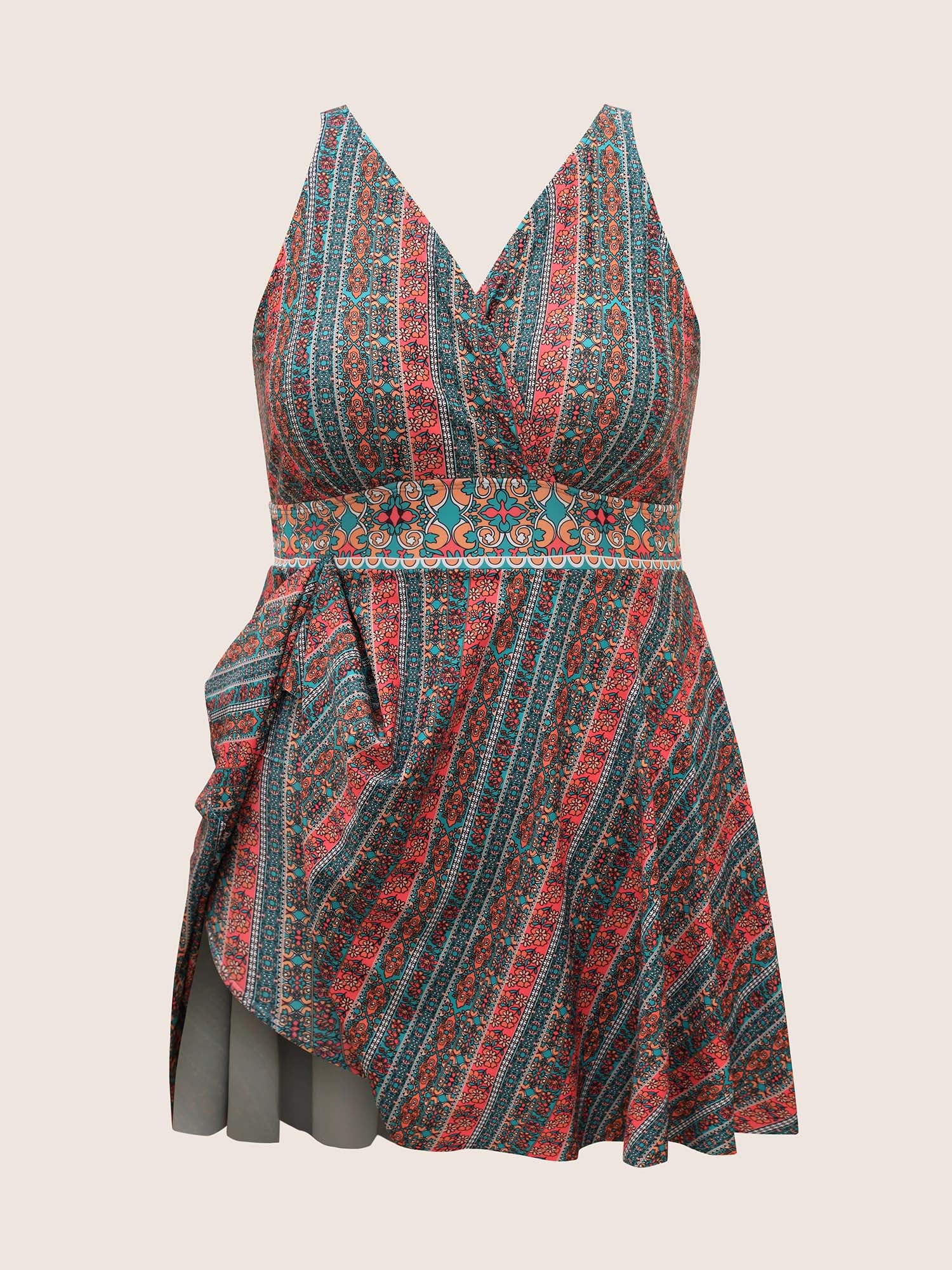 Overlap Collar Bandana Print Patchwork Swim Dress Overlap Collar Bandana Print Patchwork Swim Dress