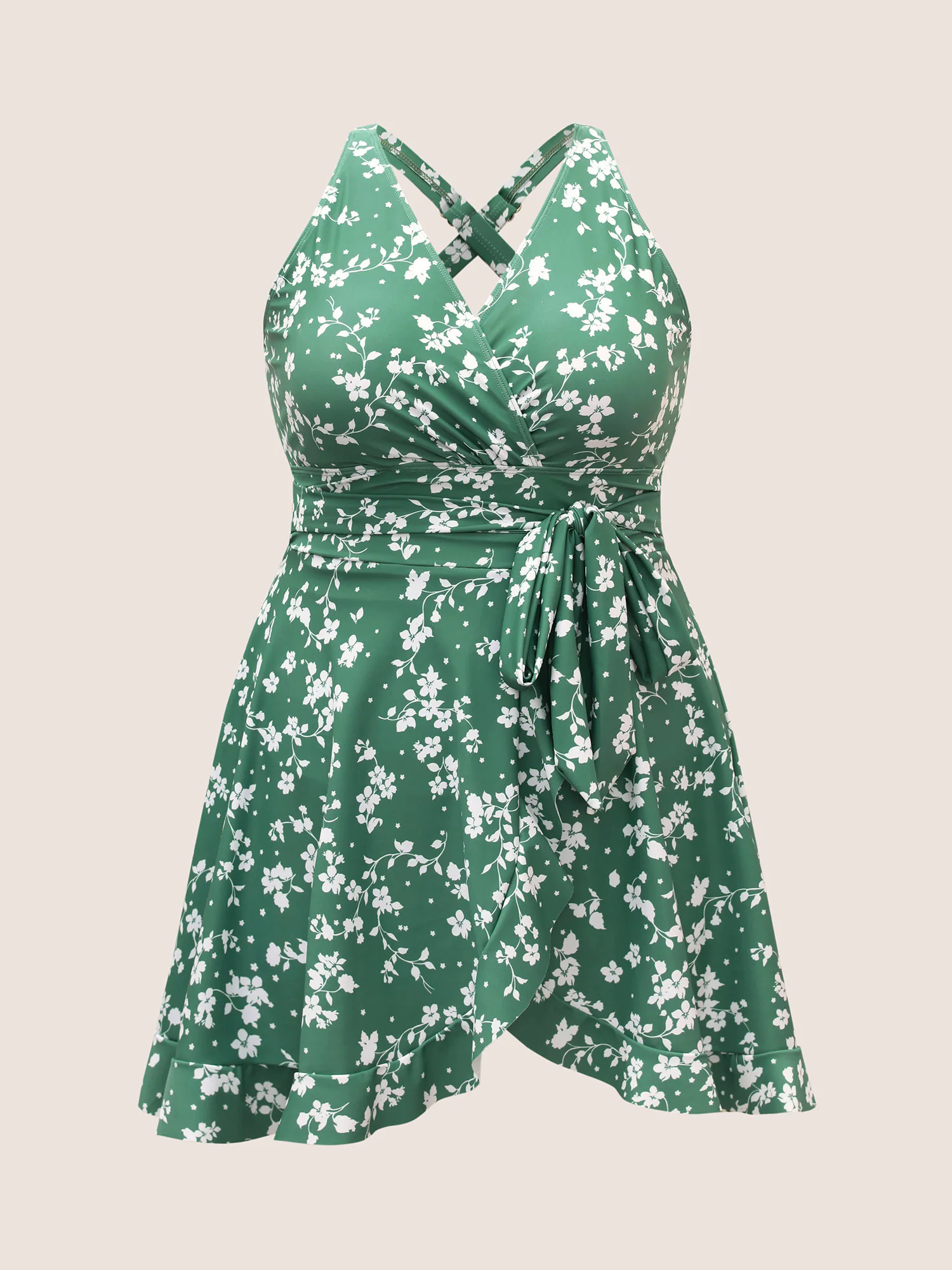 Ditsy Floral Overlap Collar Tie Knot Swim Dress Ditsy Floral Overlap Collar Tie Knot Swim Dress