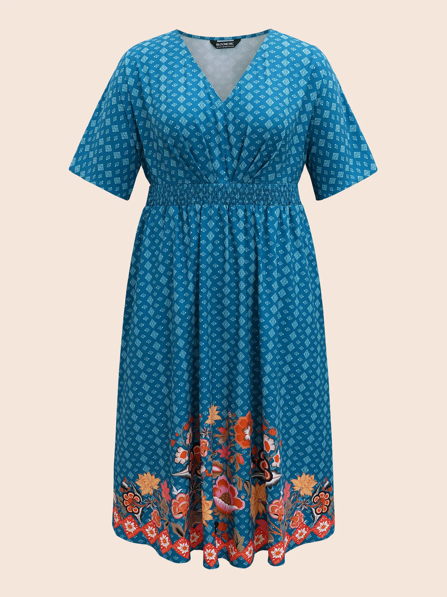 Boho Print Shirred Pleated Dolman Sleeve Dress Boho Print Shirred Pleated Dolman Sleeve Dress