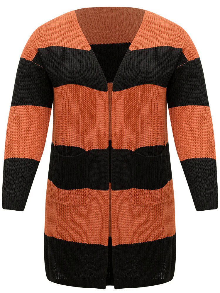 Halloween Colorblock Patched Pocket Tunic Cardigan Halloween Colorblock Patched Pocket Tunic Cardigan