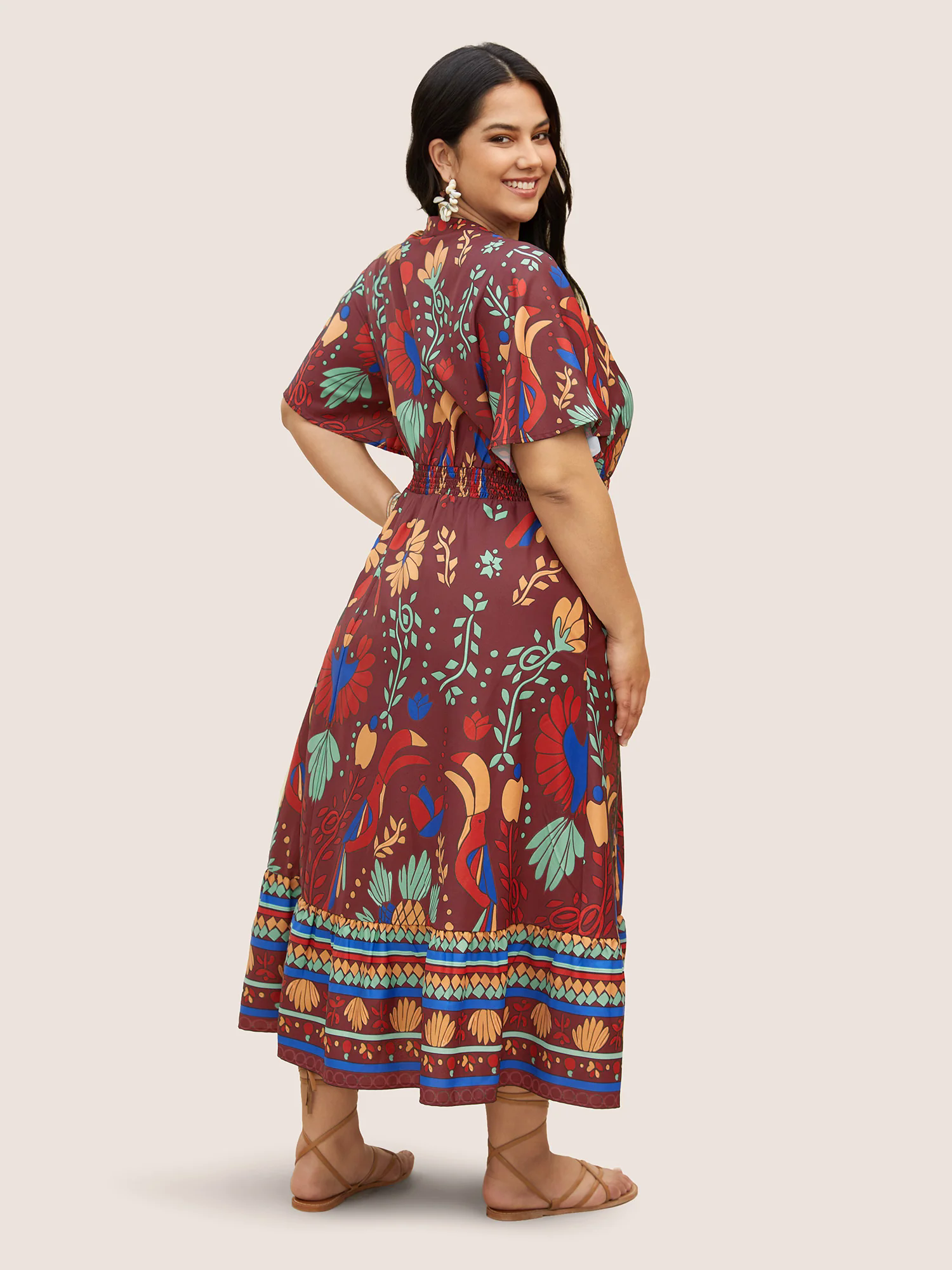 Bandana Print Shirred Elastic Waist Flutter Sleeve Dress Bandana Print Shirred Elastic Waist Flutter Sleeve Dress
