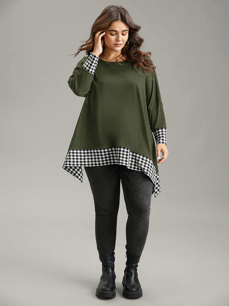 Plaid Patchwork Hanky Hem T-shirt Plaid Patchwork Hanky Hem T-shirt