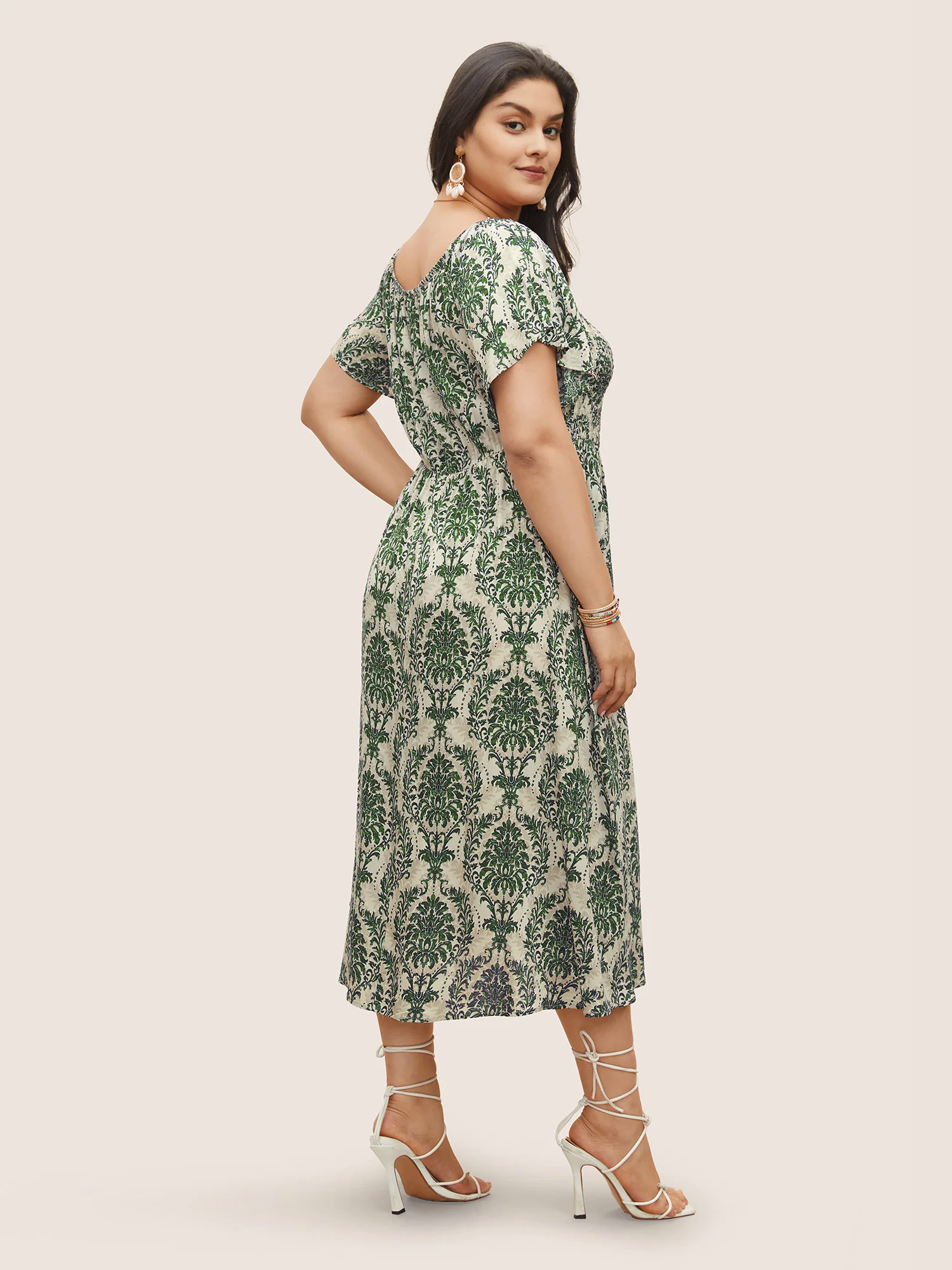 Bandana Print Shirred Off Shoulder Dress