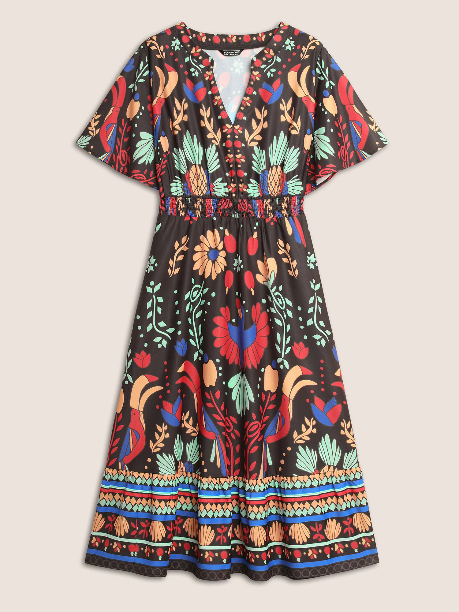 Bandana Print Shirred Elastic Waist Flutter Sleeve Dress Bandana Print Shirred Elastic Waist Flutter Sleeve Dress