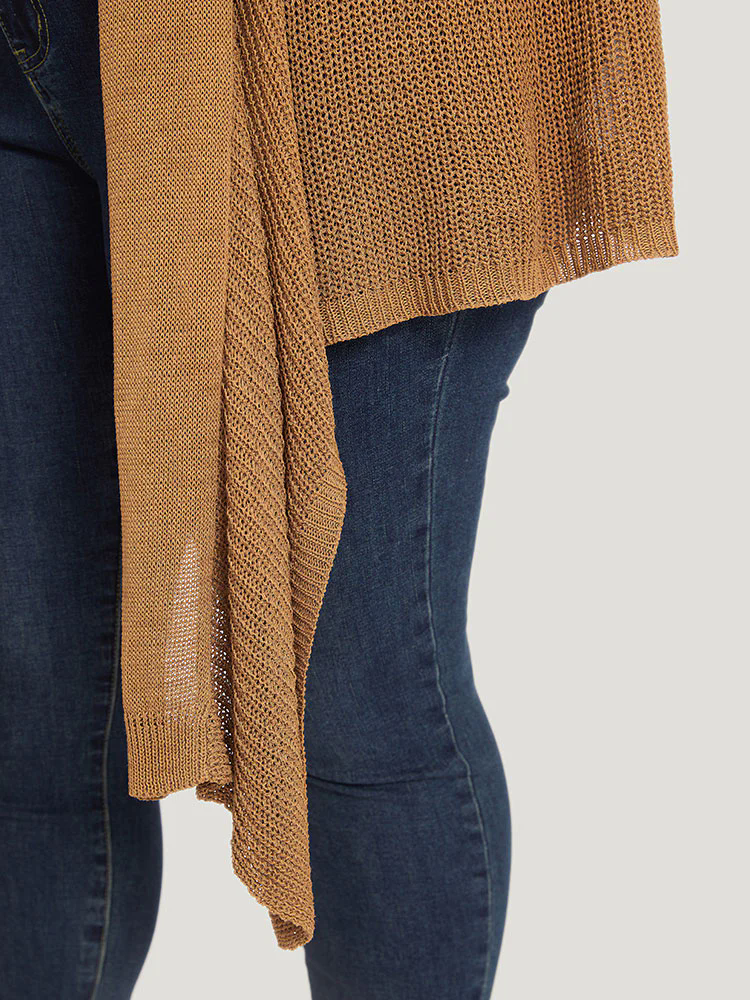 Solid Lapel Collar Patchwork Asymmetrical Hem Cardigan Solid Lapel Collar Patchwork Asymmetrical Hem Cardigan