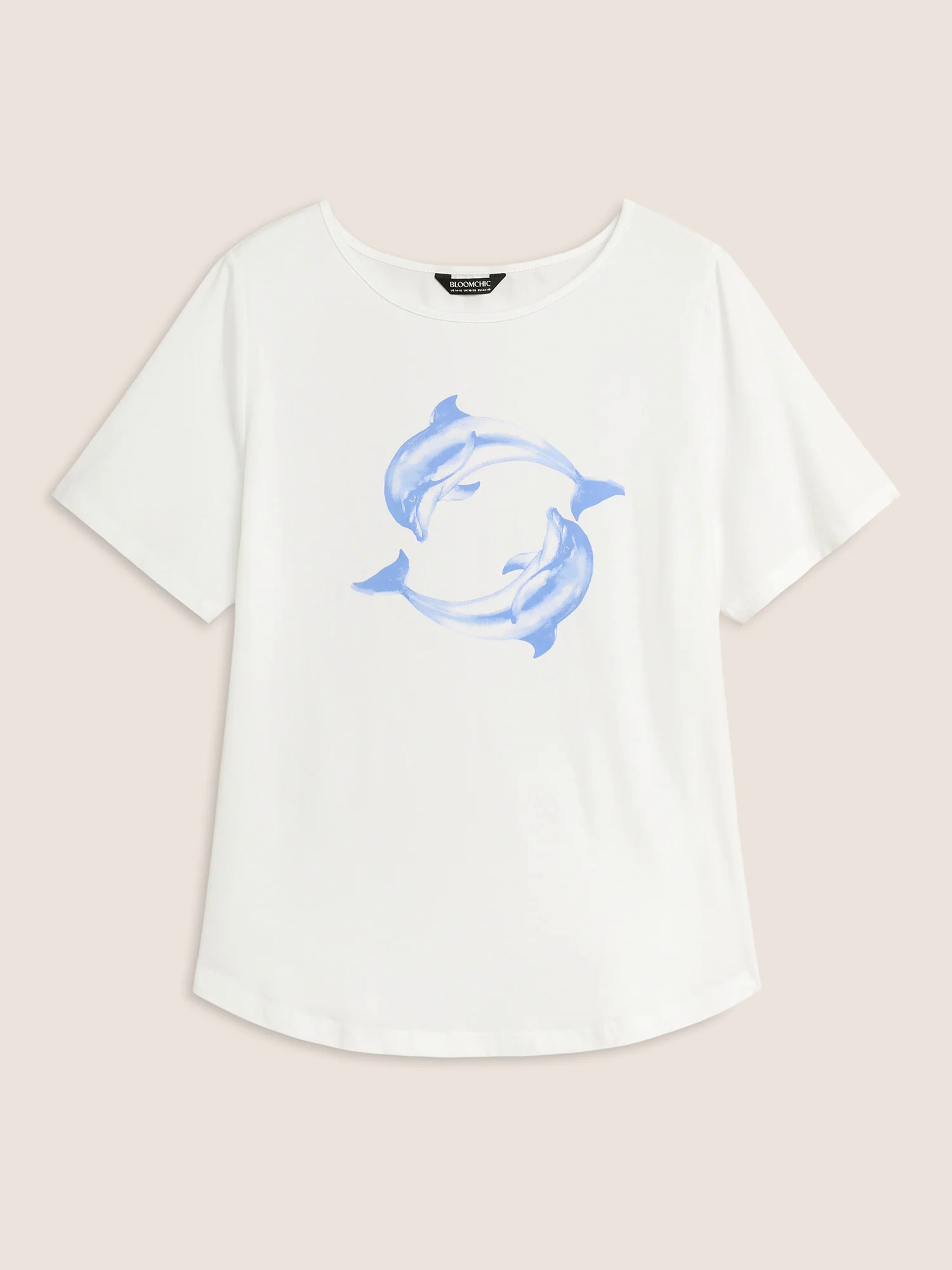 Crew Neck Dolphin Print Arc Hem T-shirt Crew Neck Dolphin Print Arc Hem T-shirt