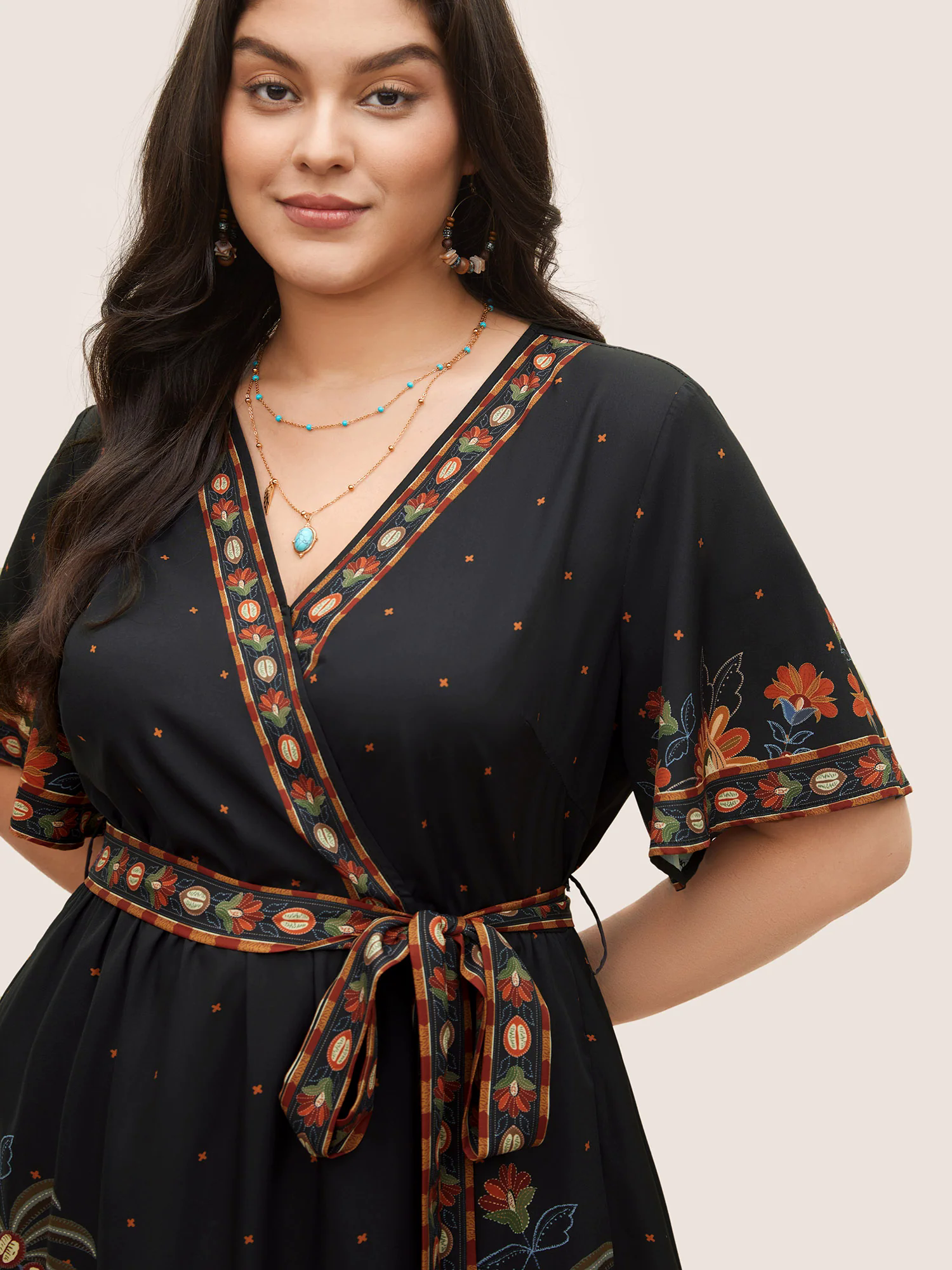 Bandana Print Surplice Neck Flutter Sleeve Dress Bandana Print Surplice Neck Flutter Sleeve Dress