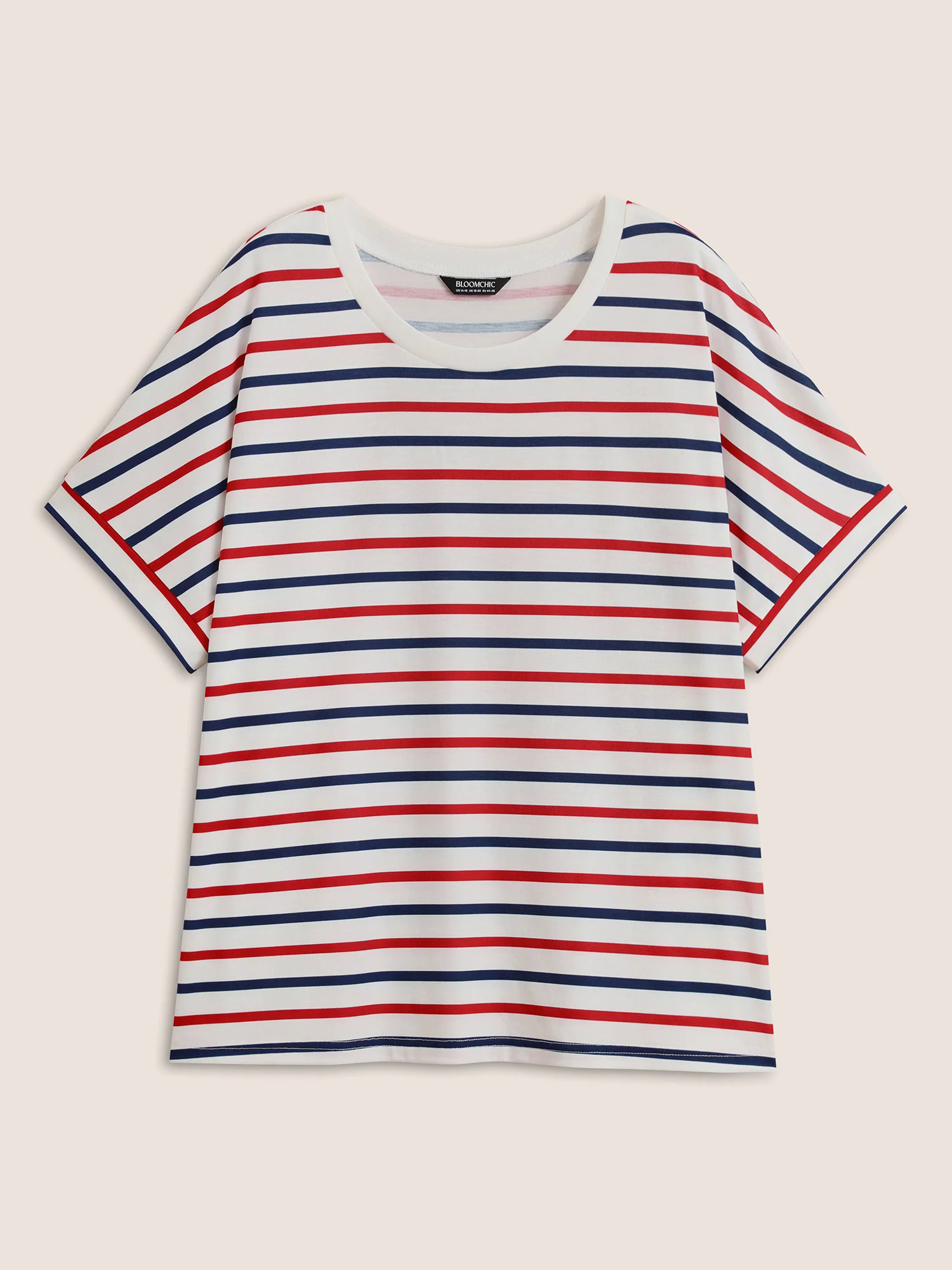 Crew Neck Contrast Striped Batwing Sleeve T-shirt Crew Neck Contrast Striped Batwing Sleeve T-shirt
