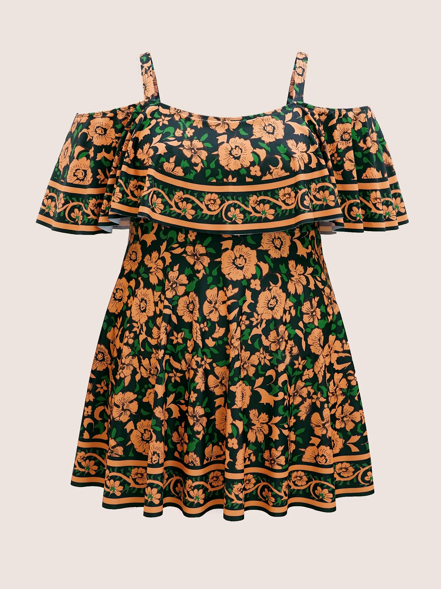 Floral One Shoulder Neck Ruffles Swim Dress Floral One Shoulder Neck Ruffles Swim Dress