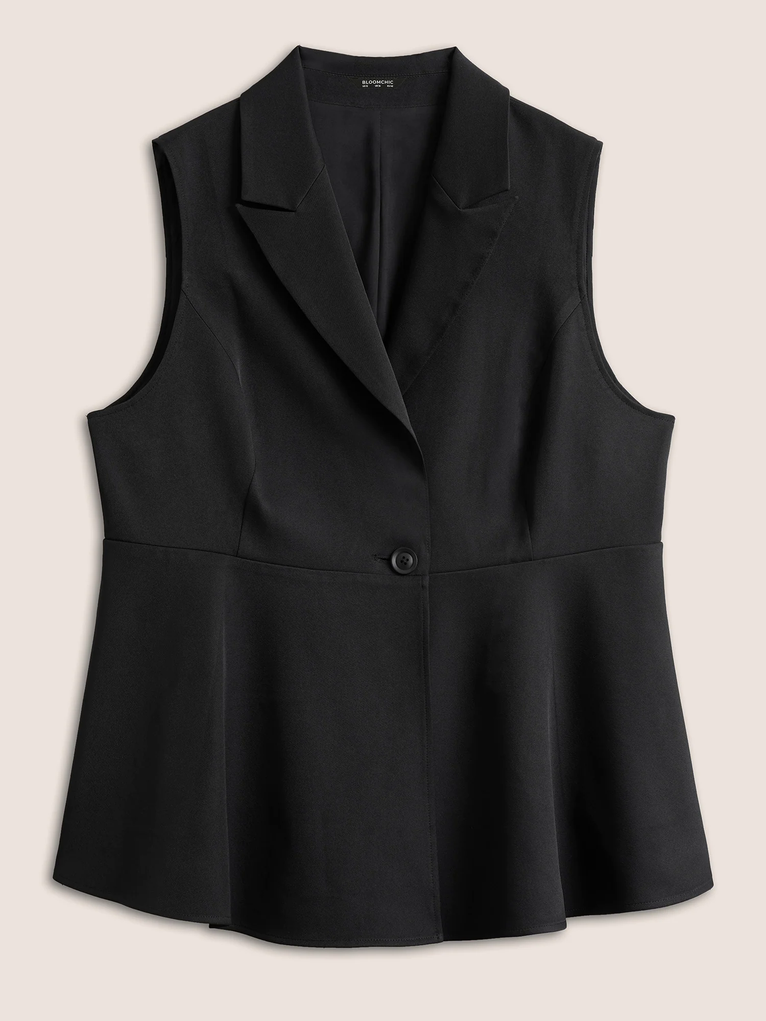 Plain Flutter Hem Button Through Sleeveless Blazer Plain Flutter Hem Button Through Sleeveless Blazer