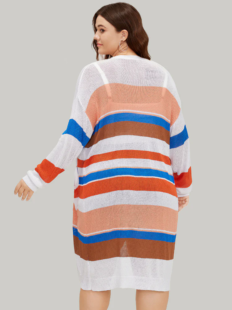 Colorblock Contrast Pocket Tunic Open Front Cardigan