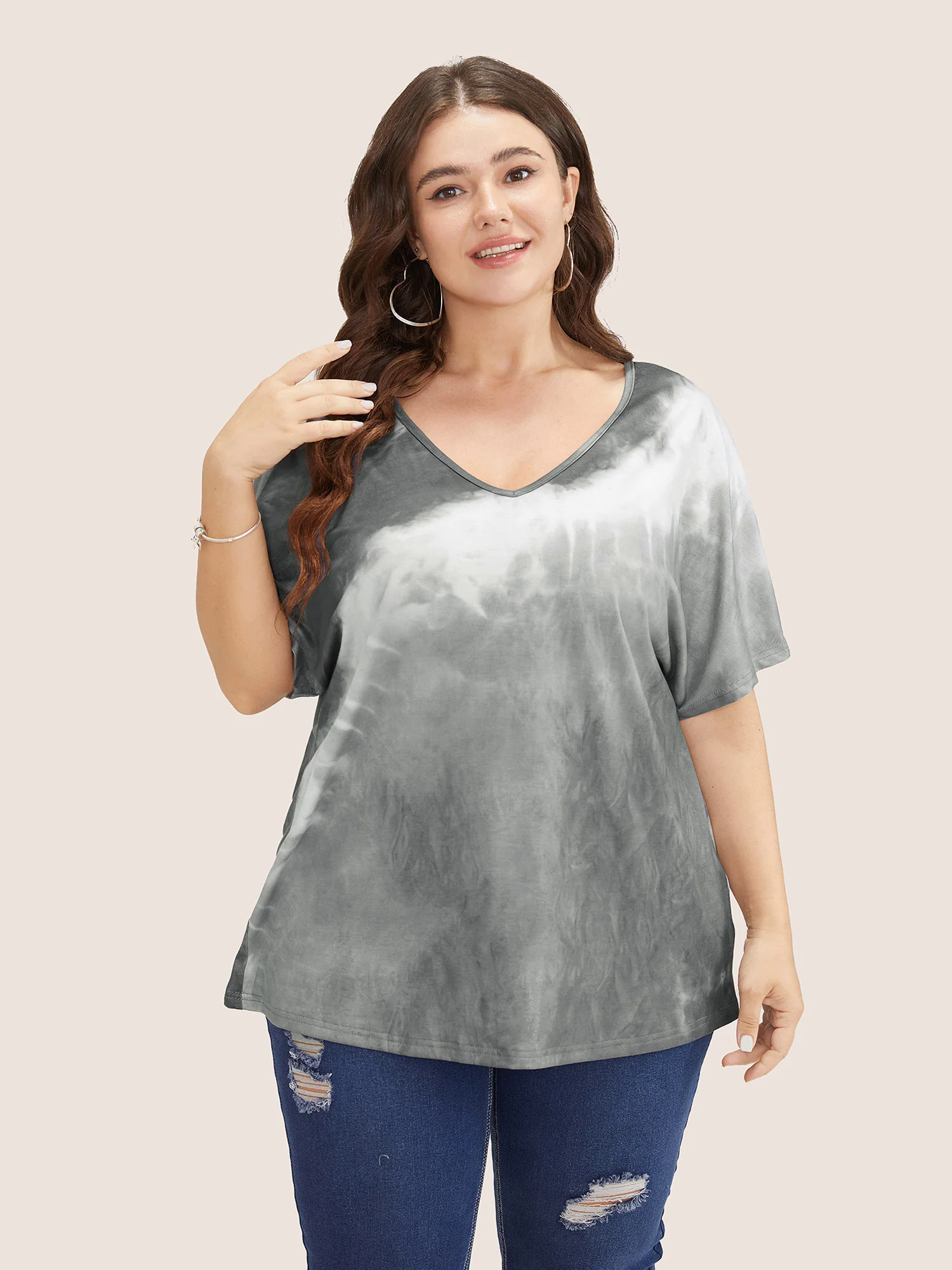Tie Dye Drop Shoulder V Neck T-shirt Tie Dye Drop Shoulder V Neck T-shirt