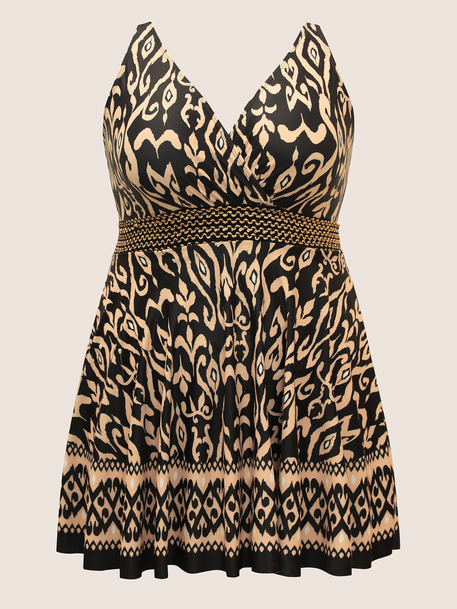 Boho Print Overlap Collar Woven Ribbon Swim Dress Boho Print Overlap Collar Woven Ribbon Swim Dress
