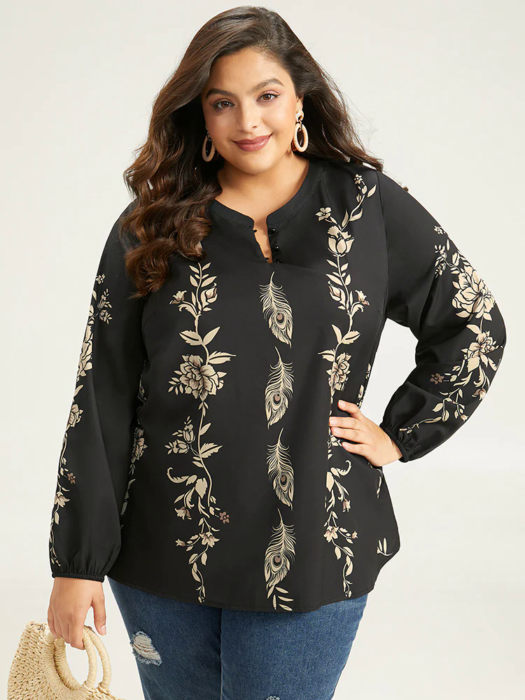 Floral Print Button Up Lantern Sleeve Blouse Floral Print Button Up Lantern Sleeve Blouse