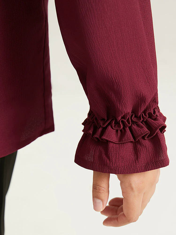Solid Frill Trim Puff Sleeve Blouse Solid Frill Trim Puff Sleeve Blouse