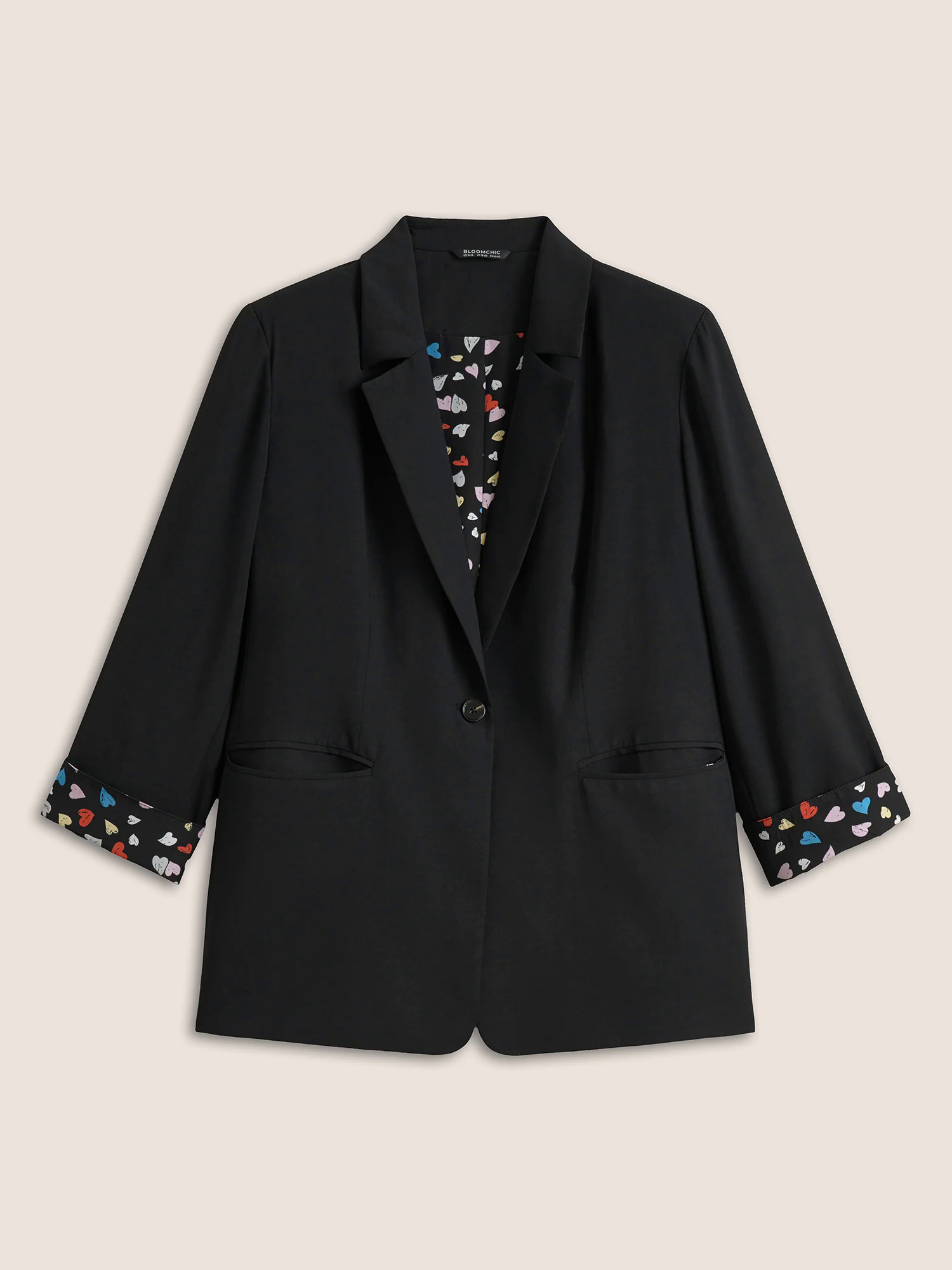 Colour Heart Lined Suit Collar Pocket Blazer